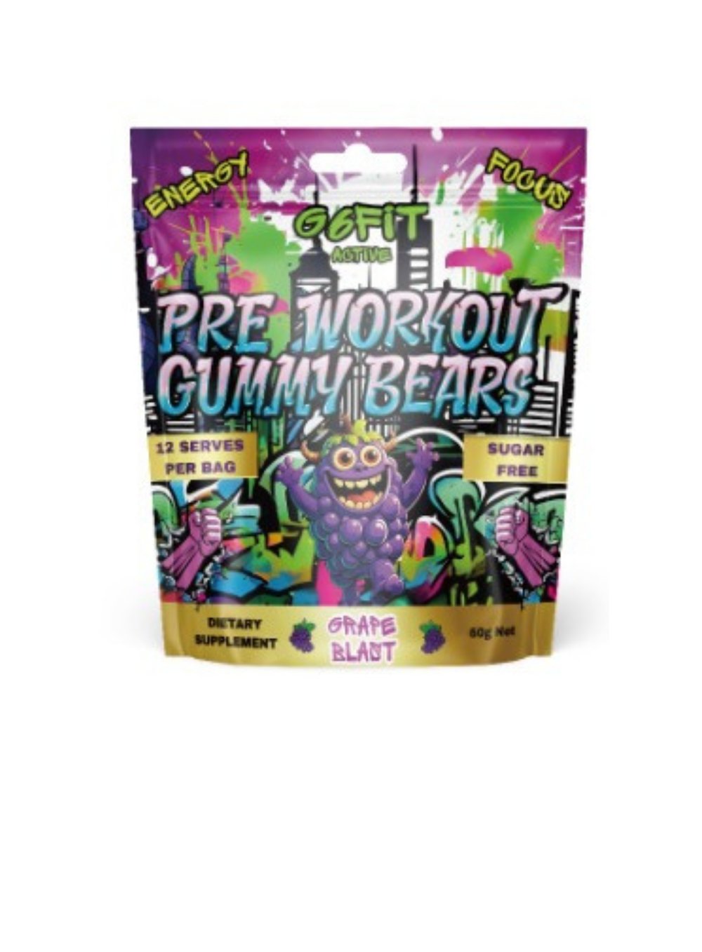 Pre Workout Gummy Bears Grape, 60g ( Sugar Free )