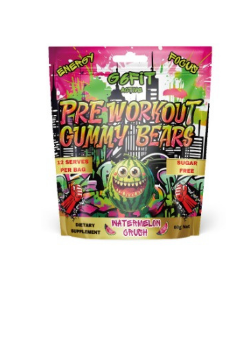Pre Workout Gummy Bears Watermelon, 60g ( Sugar Free )