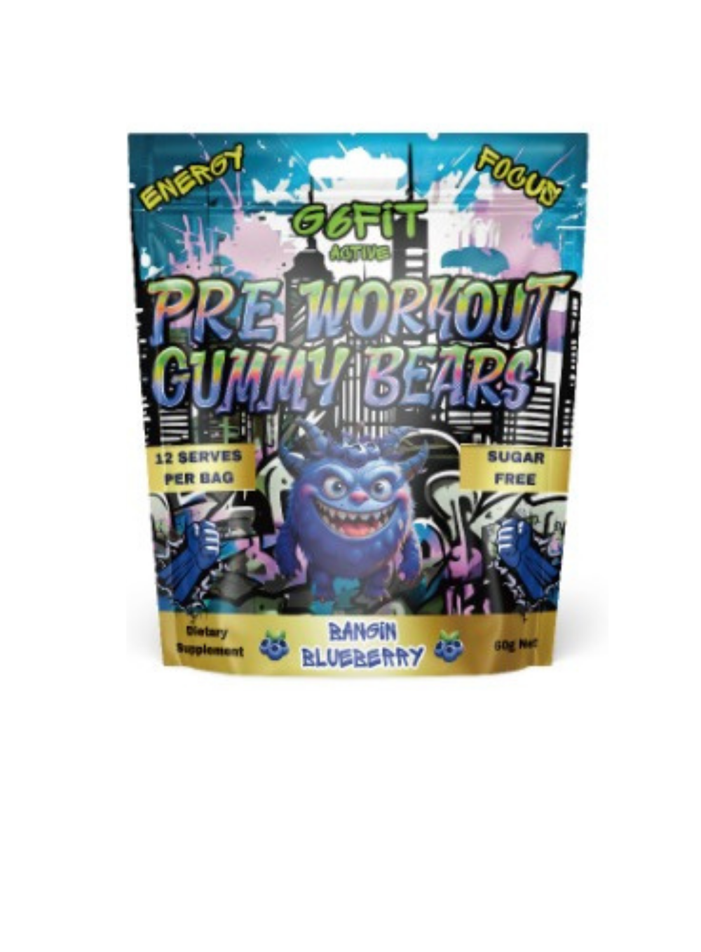 Pre Workout Gummy Bears Blueberry, 60g ( Sugar Free )