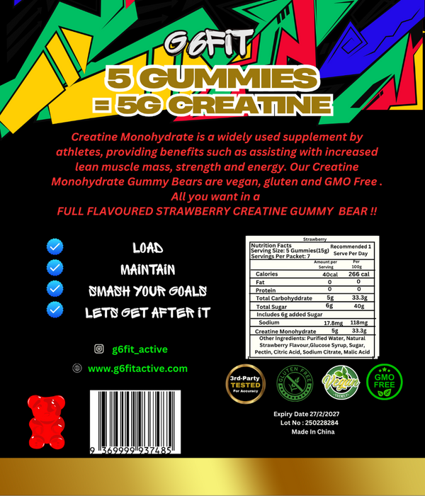 Creatine Monohydrate Gummy Bears - Strawberry (5000mg Per Serve)