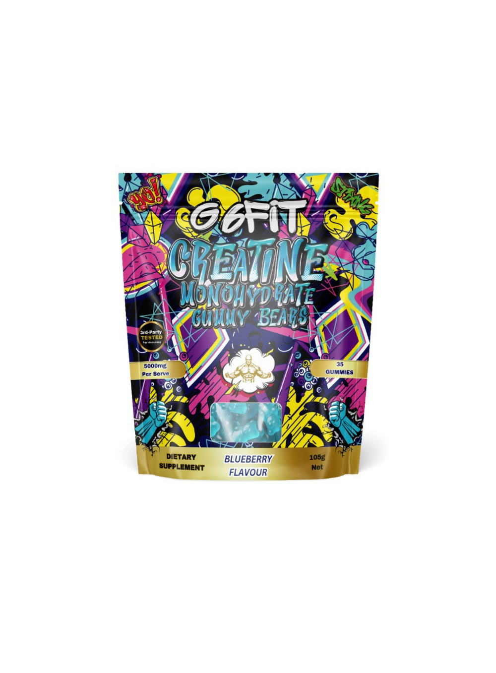Creatine Monohyrate Gummy Bears - Blueberry, 35 Gummies (5000mg Per Serve)